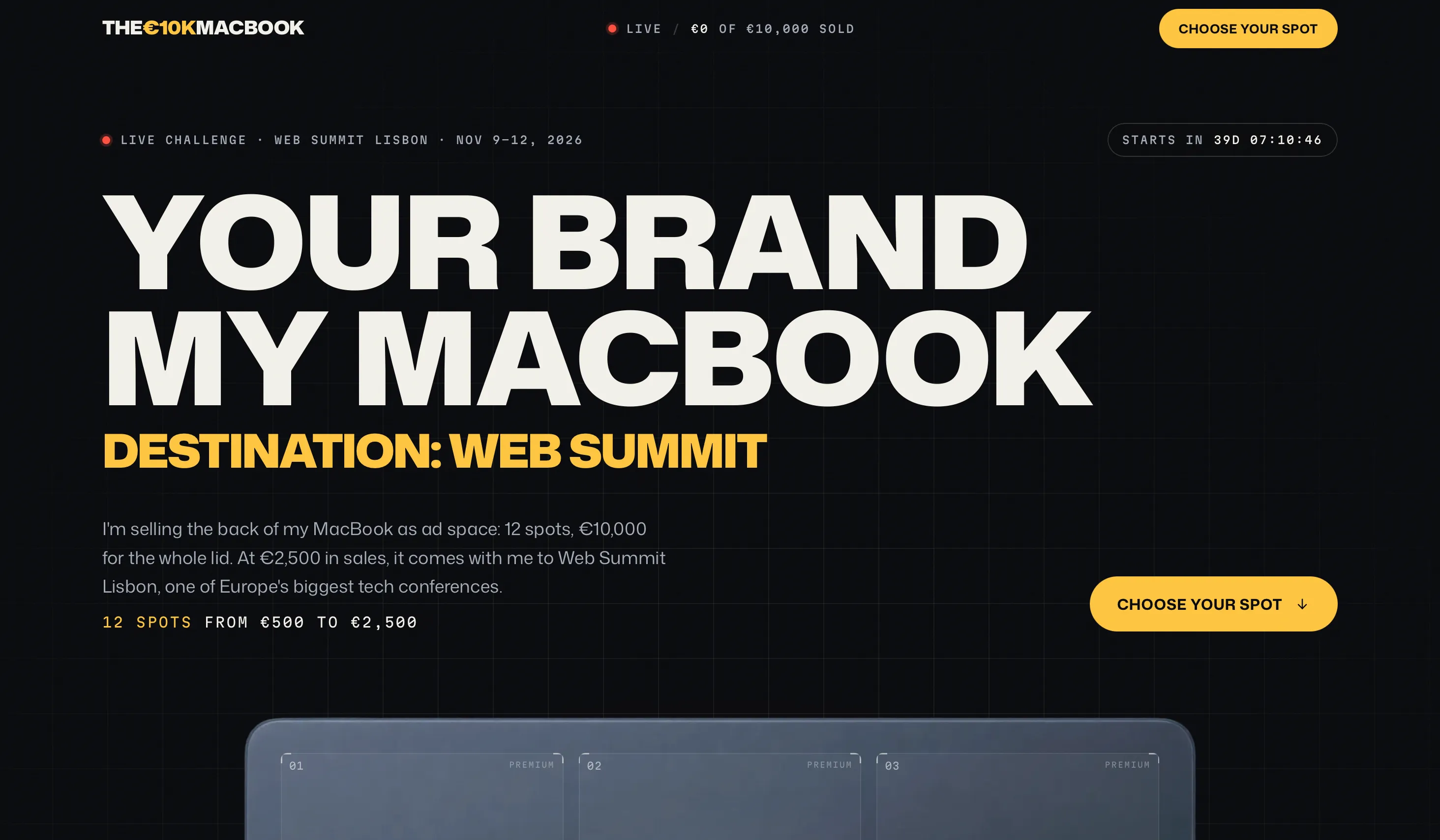 A the10kmacbook.com kezdőoldala asztali nézetben